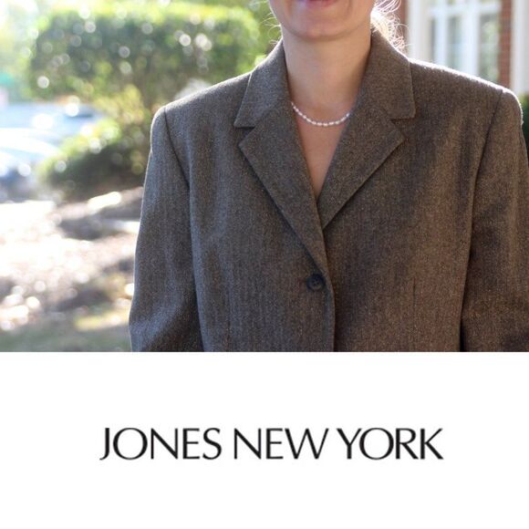 JONES NEW YORK 2PC Brown Wool‎ Blend Notch Collar Skirt Suit Size 6 - Picture 14 of 16